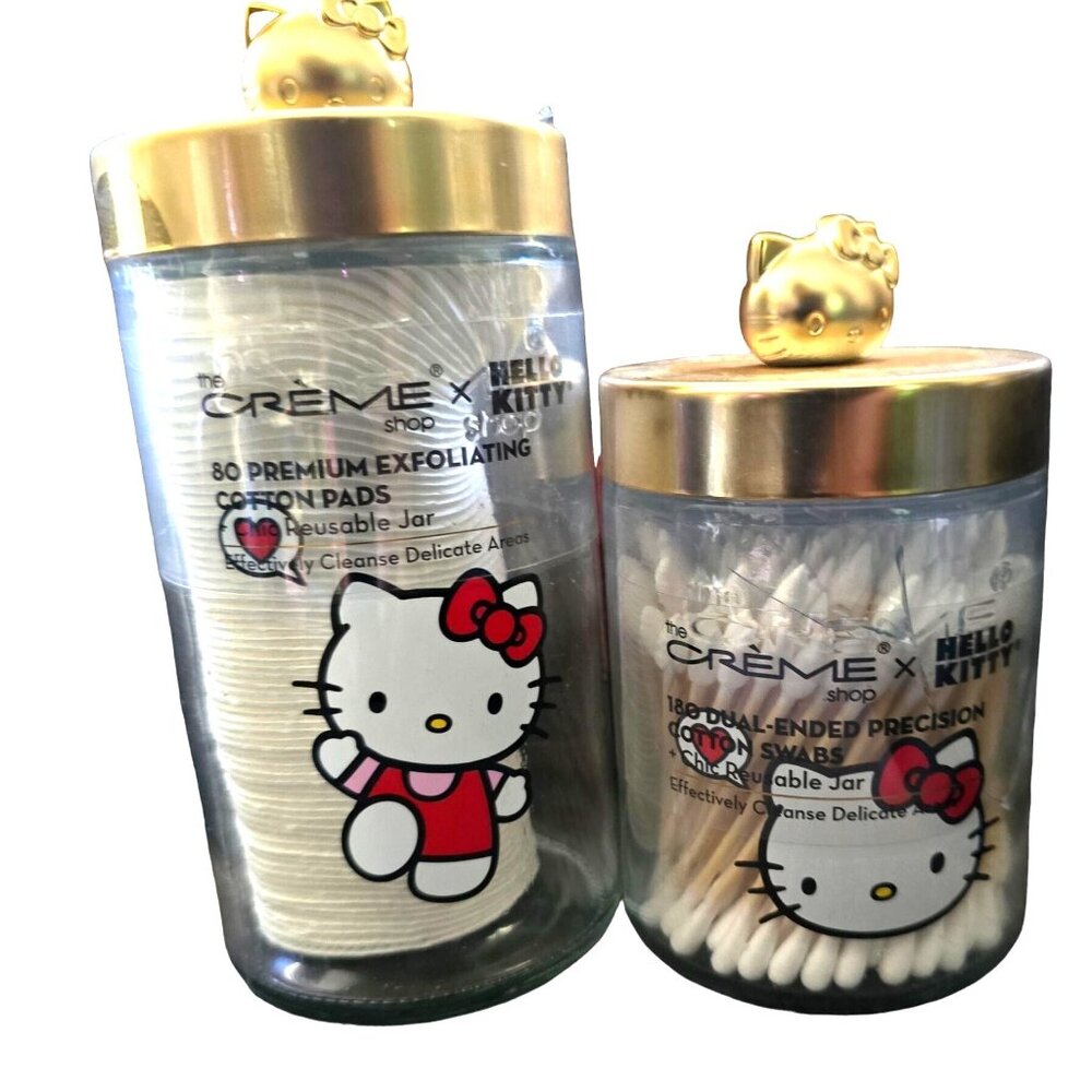 Hello Kitty Crème Shop Cotton Pads & Swabs Reusable Jar Set